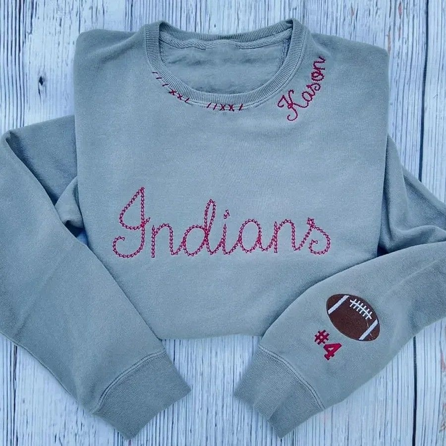 Personalized Football Sweatshirt Sports Mom Neck Embroidered Sweatshirt