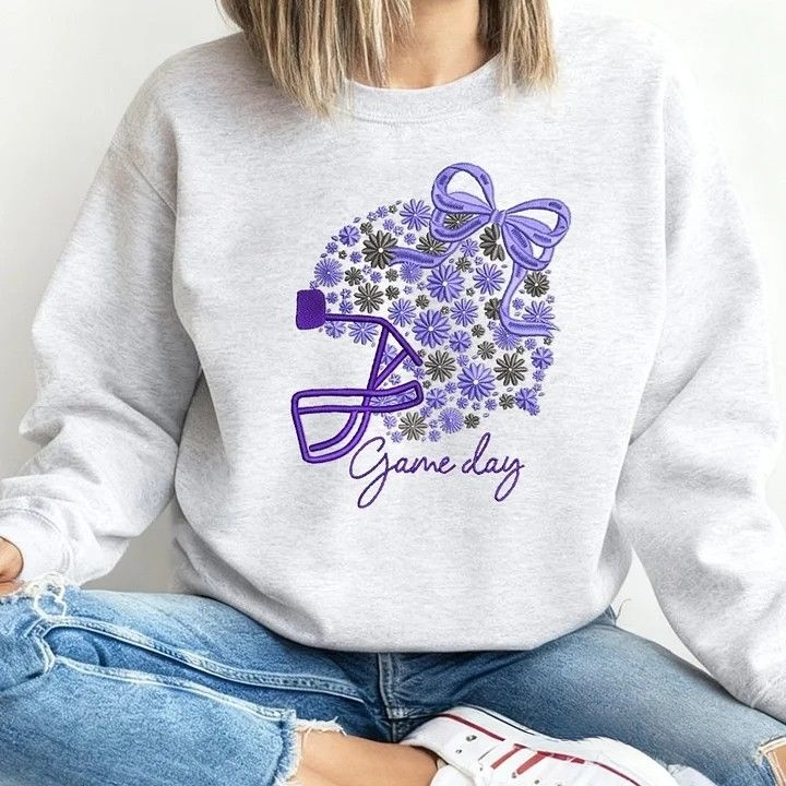 Personalized Floral Football Helmet Embroidery Sweatshirt Custom  Football Mom Sweatshirt
