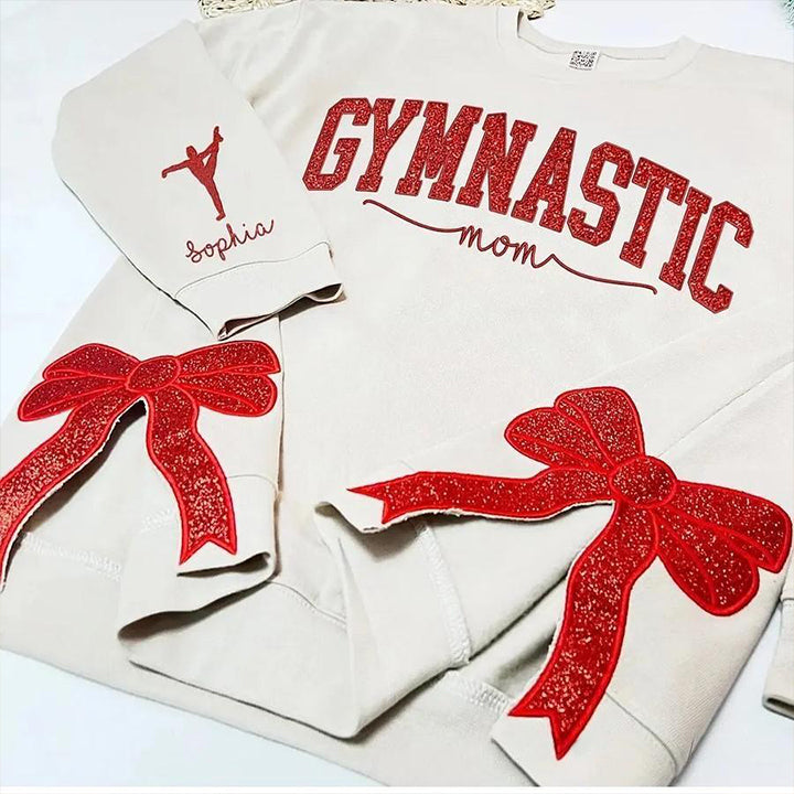 Personalized Gymnastic Mom Side Bow Glitter Embroidery Sweatshirt Gymnastic Mom Gifts