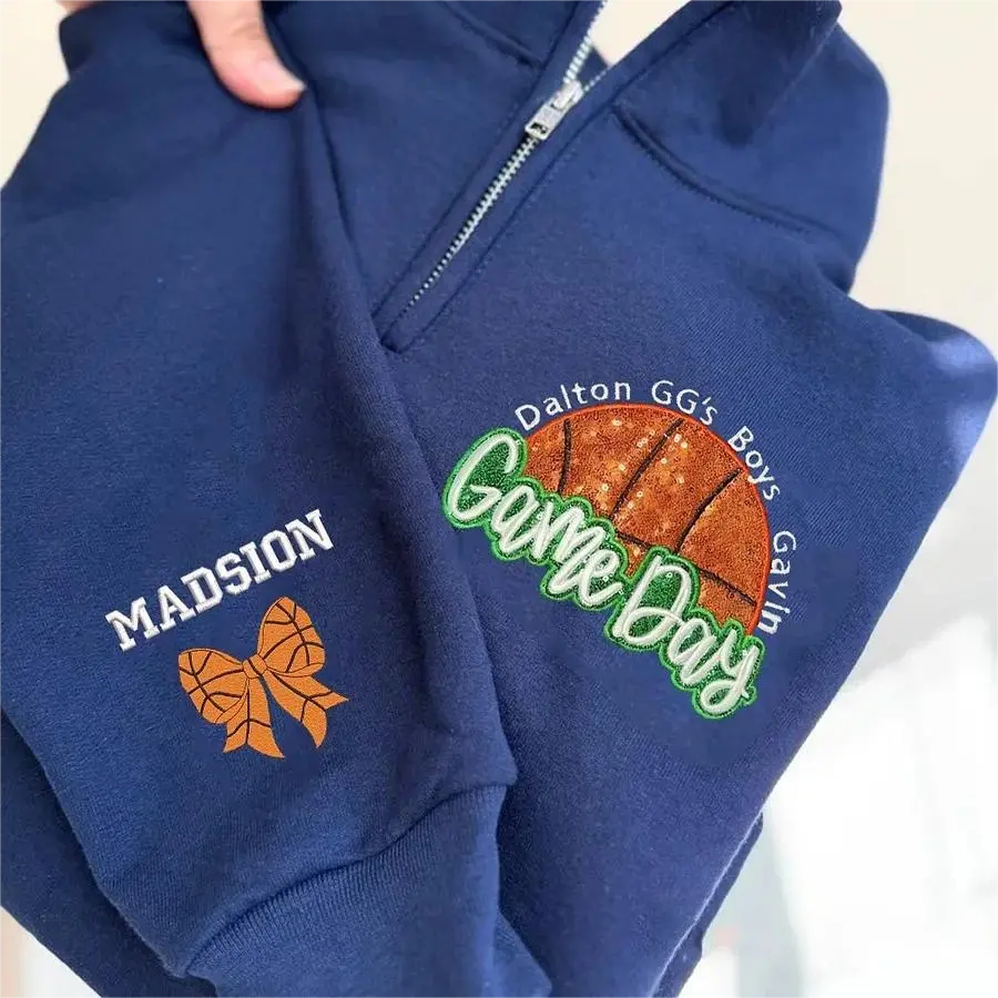 Basketball Game Day Personalized Quarter Zip Sweatshirt Basketball Mom Sweatshirt