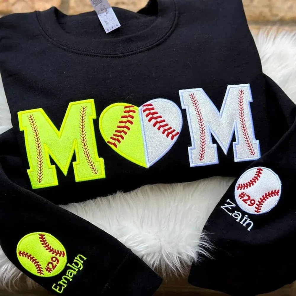 Personalized Softball/Baseball Mom Applique Embroidered Sweatshirt Gifts for Sport Mom | Gifts for Sports Mom