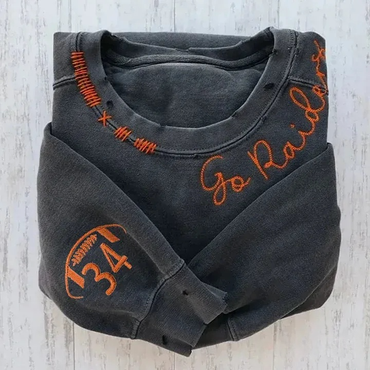 Personalized Game Day Distressed Embroidered Sweatshirt Football Mom Sweatshirt
