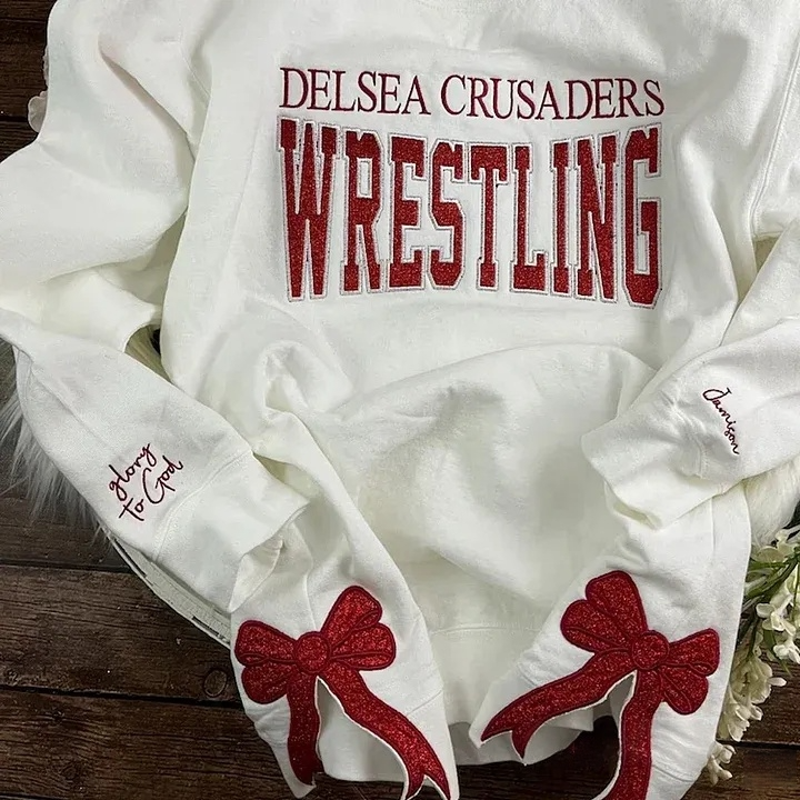 Personalized School Sports Team Sweatshirt Glitter Embroidered Wrestling Soccer Football Crewneck