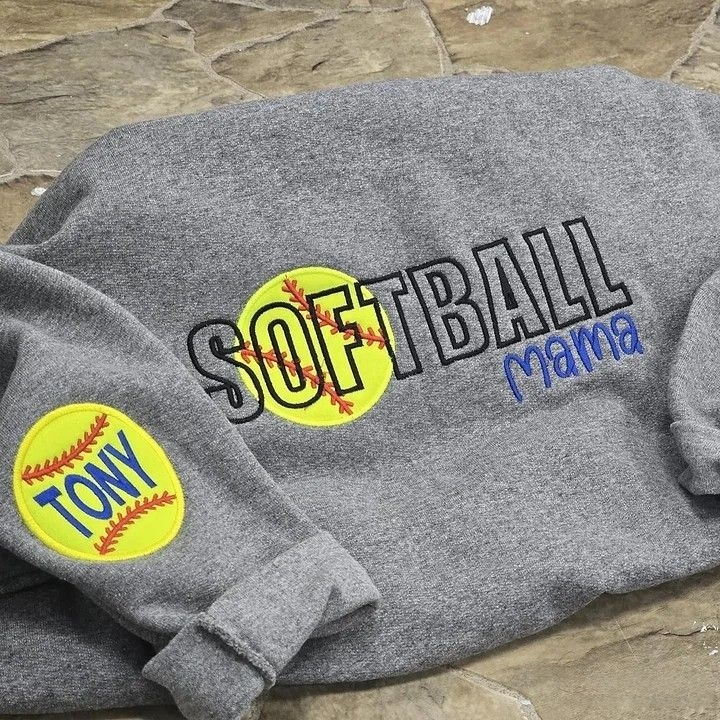 Personalized Softball mama Sweatshirt Embroidered Softball Game Day Sweatshirt