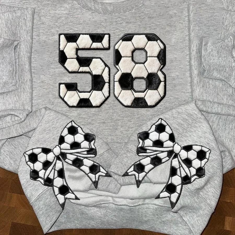 Personalized Soccer-Themed Embroidered Side Bow Sweatshirt with Custom Number/Letter | Gifts for Sports Mom