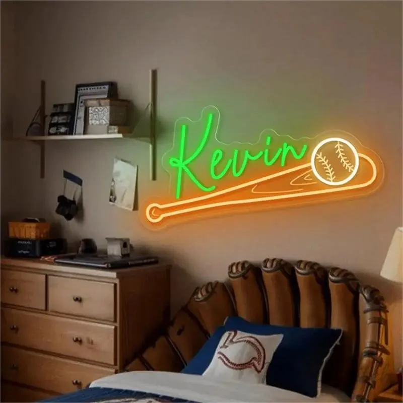 Baseball Neon Sign Custom Baseball Name Teens Boy's Bedroom Wall Decor