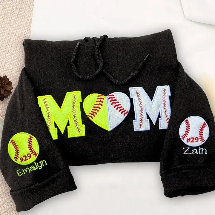 Personalized Softball/Baseball Mom Applique Embroidered Sweatshirt Gifts for Sport Mom | Gifts for Sports Mom