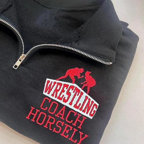 Personalized Wrestling Quarter Zip Sweatshirt Wrestling Coach Thanks Gifts Game Day Apparel