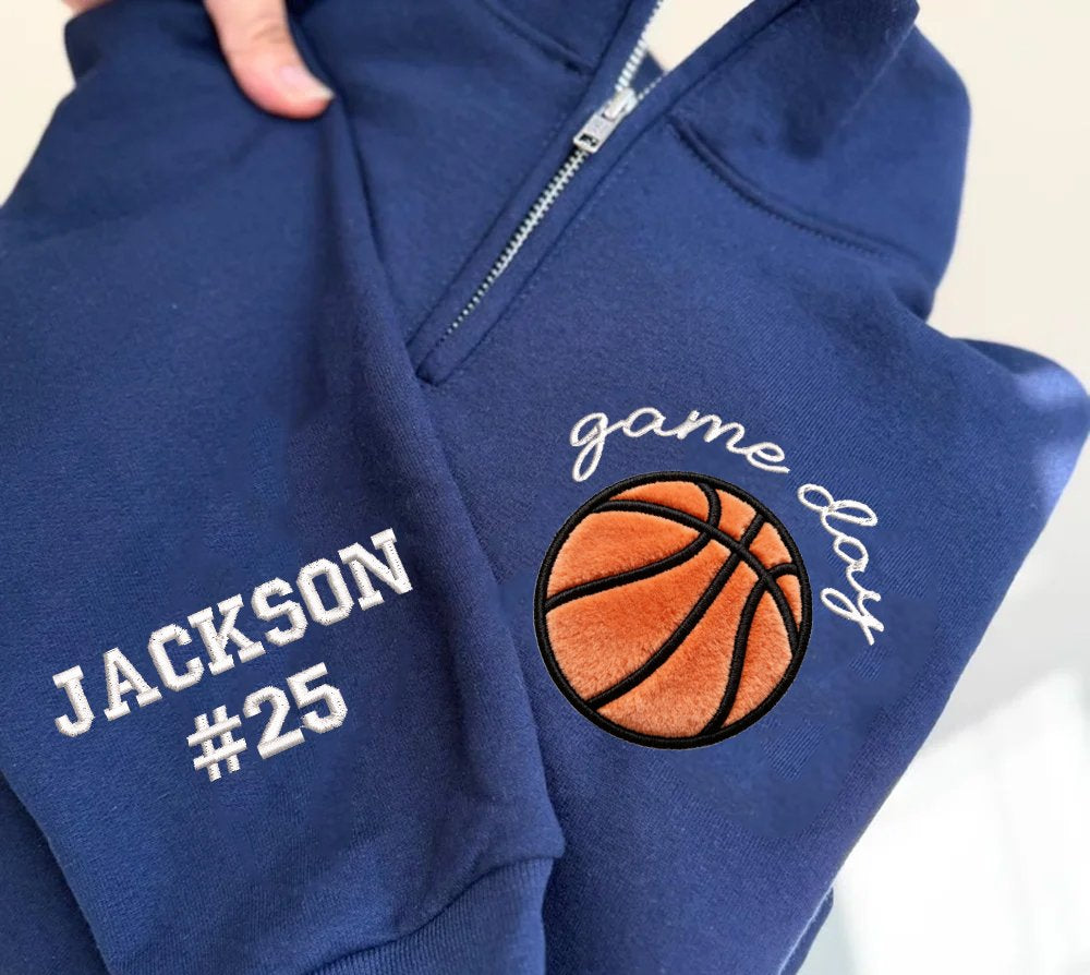 Personalized Embroidered Plush Basketball Quarter Zip Sweatshirt Gift For Basketball Mom | Gifts for Sports Mom