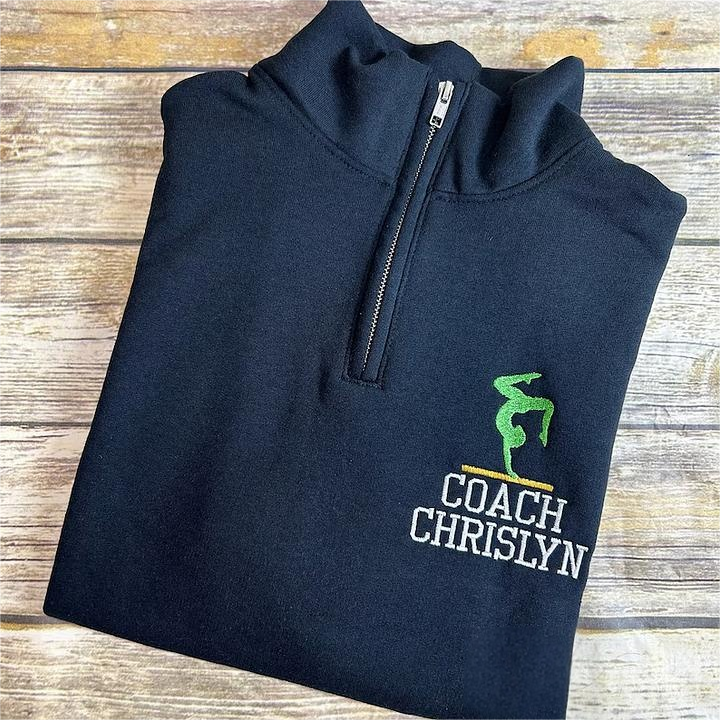 Gymnastics Coach Team Personalized Quarter Zip Pullover Sweatshirt | Gifts for Sports Mom