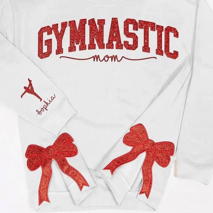Personalized Gymnastic Mom Side Bow Glitter Embroidery Sweatshirt Gymnastic Mom Gifts