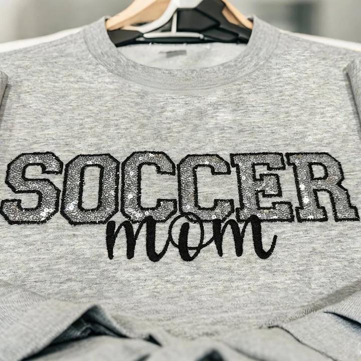 Personalized Soccer Mom Sweatshirt Sequin Embroidery with Side Bows | Gifts for Sports Mom