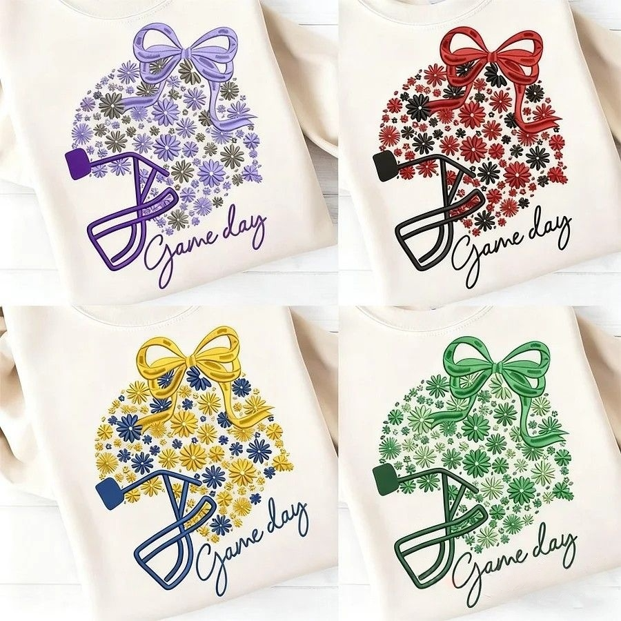 Personalized Floral Football Helmet Embroidery Sweatshirt Custom  Football Mom Sweatshirt