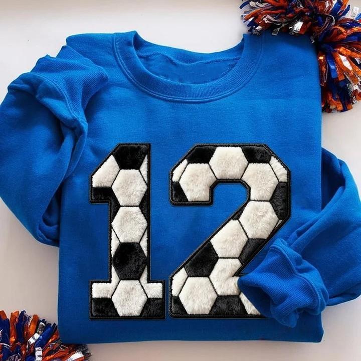 Personalized Soccer-Themed Embroidered Side Bow Sweatshirt with Custom Number/Letter | Gifts for Sports Mom
