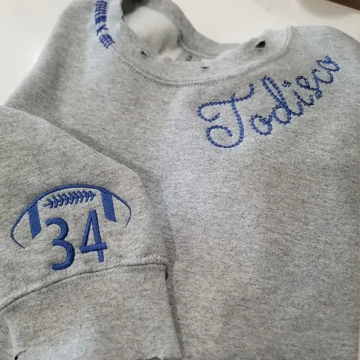 Personalized Game Day Distressed Embroidered Sweatshirt Football Mom Sweatshirt