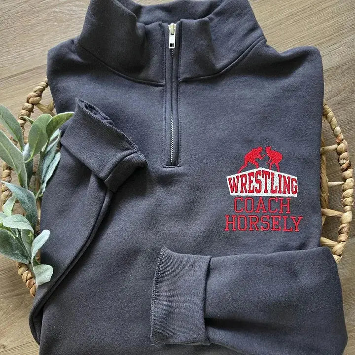Personalized Wrestling Quarter Zip Sweatshirt Wrestling Coach Thanks Gifts Game Day Apparel