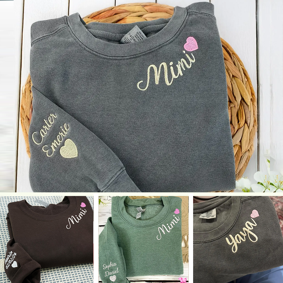 Custom Embroidered Mimi Sweatshirt Heart Personalized Mimi and Grandkids | Mother's Day Gift